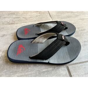 Quiksilver Flip Flops Black Big Kids Boys Youth Sandals Beach Suede Sz 1 Casual